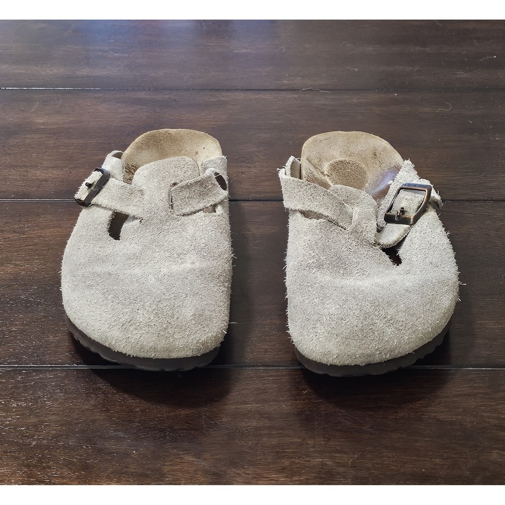 Birkenstock Boston Gray Suede Leather Buckle Women's Adjustable Strap Clog - Picture 5 of 8